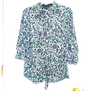 Jones New York Paisley Tie Button Front Blouse